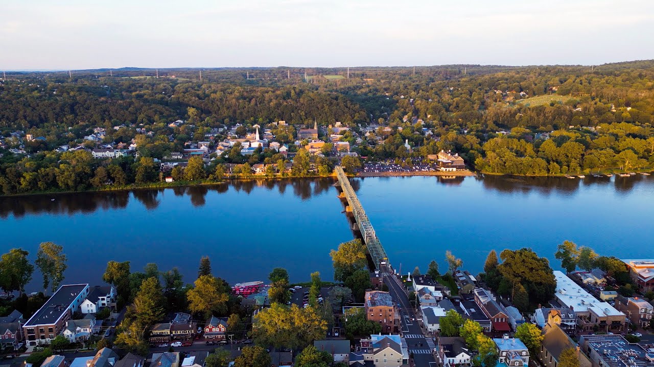 Lambertville NJ & New Hope Pa, from above  4K