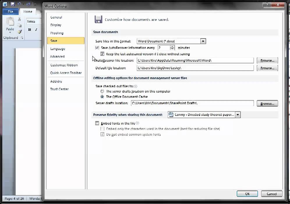 Word   Auto save