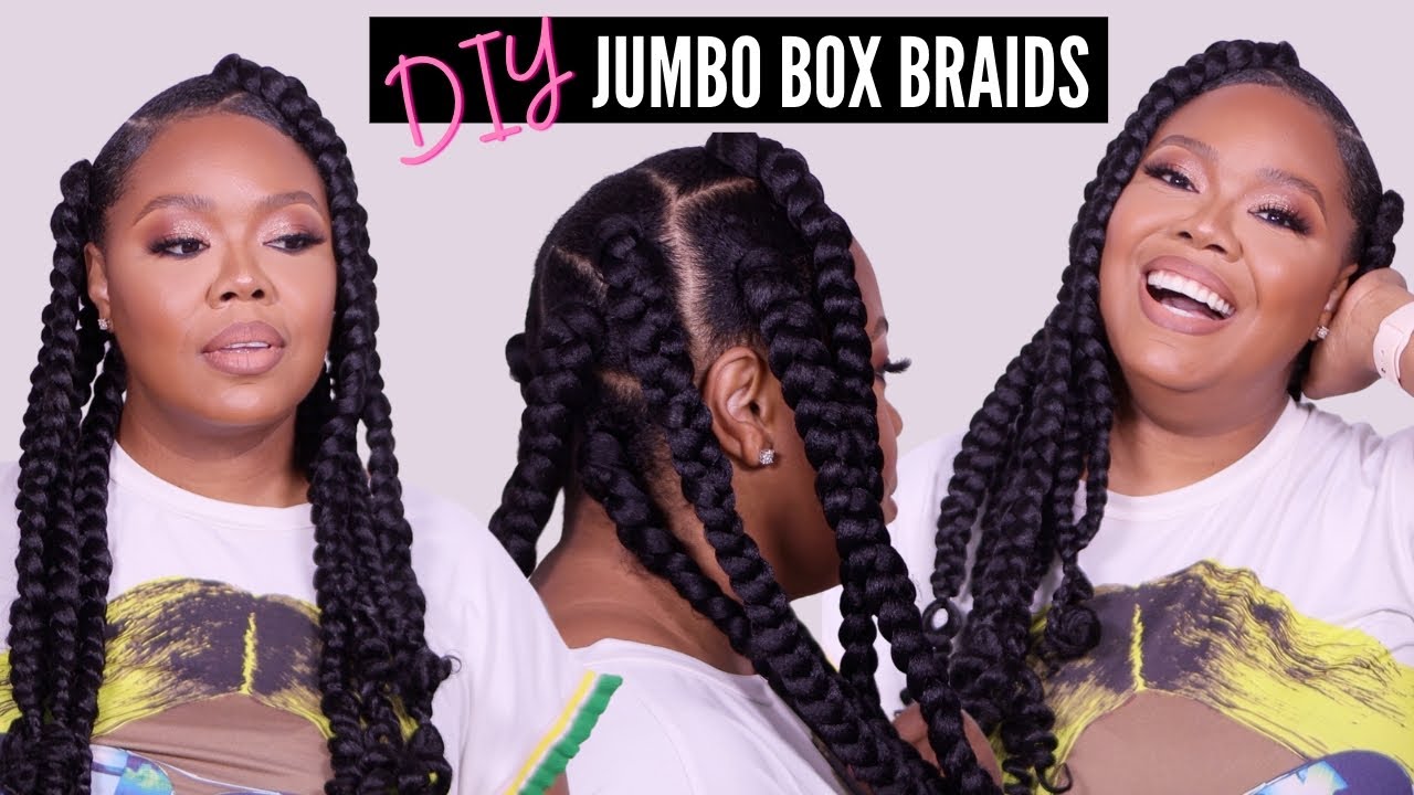 DIY Jumbo Box Braids: Step By Step Rubber band Method. Beginner Friendly
