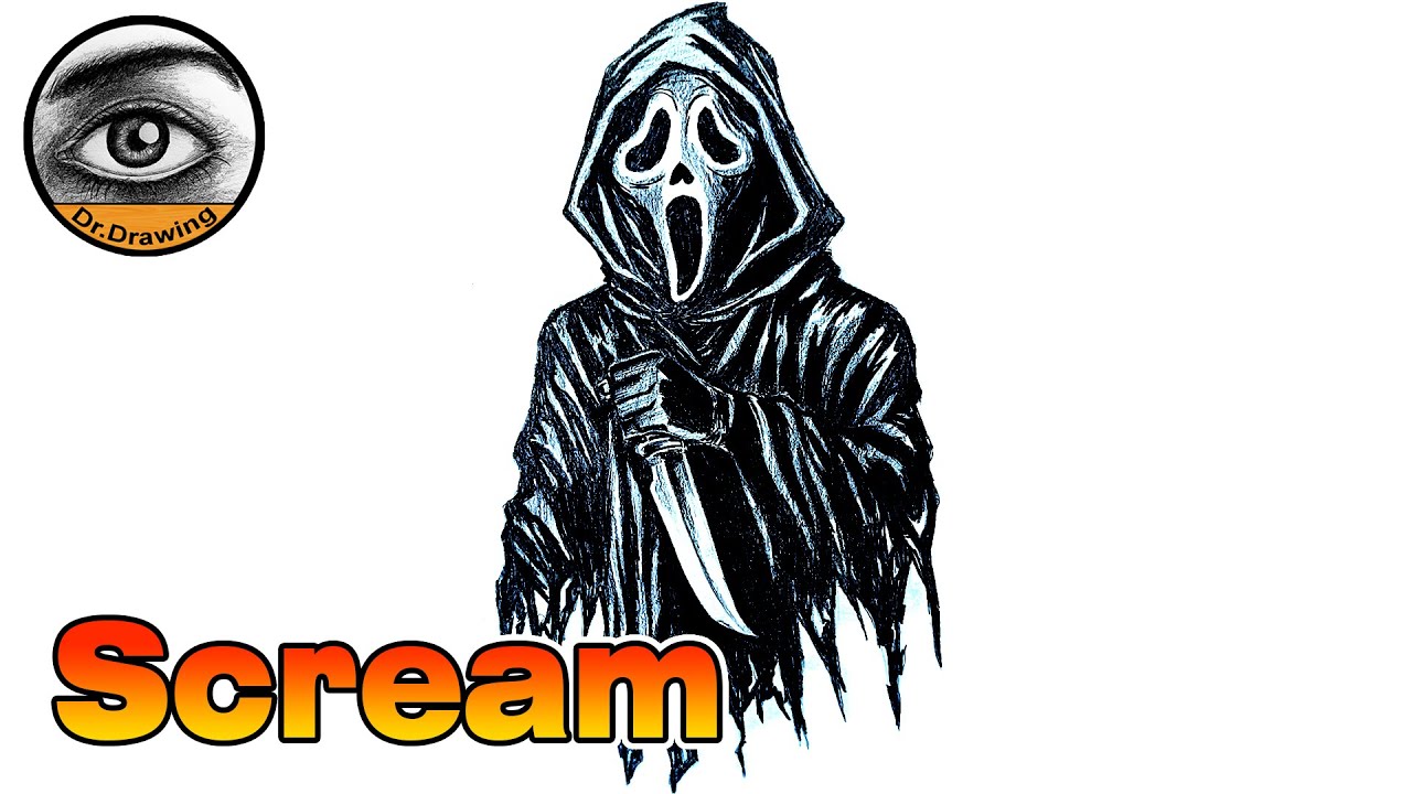 how to draw ghostface from scream | how to draw halloween scream