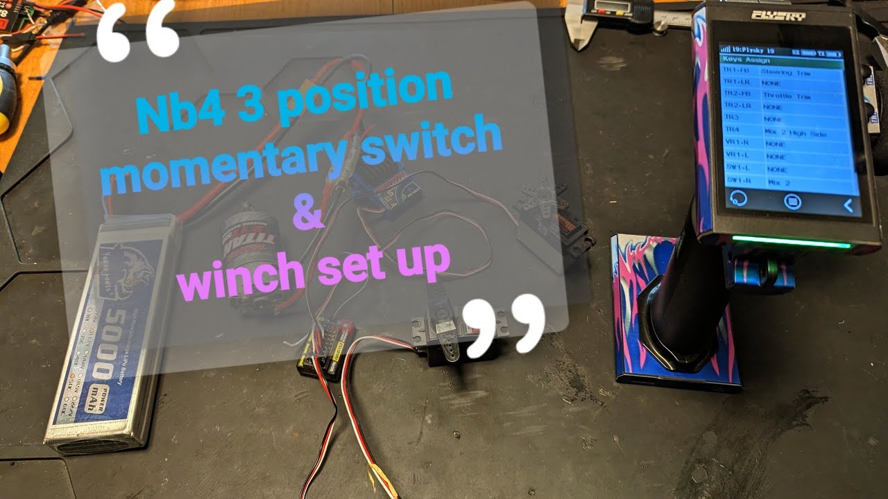 Flysky NB4 3 position momentary switch winch set up with throttle mixing.