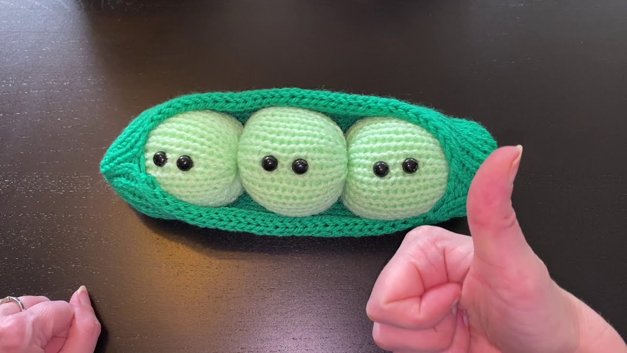Peas in a pod. completely made on a 22 needle circular knitting machine 1 hour project.