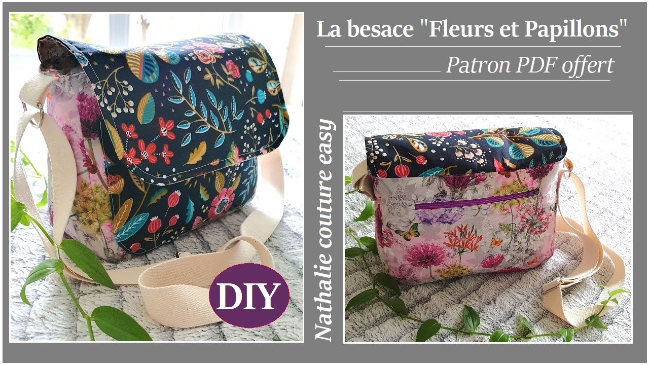 La besace fleurs et papillons avec son patron PDF gratuit nathalie couture easy