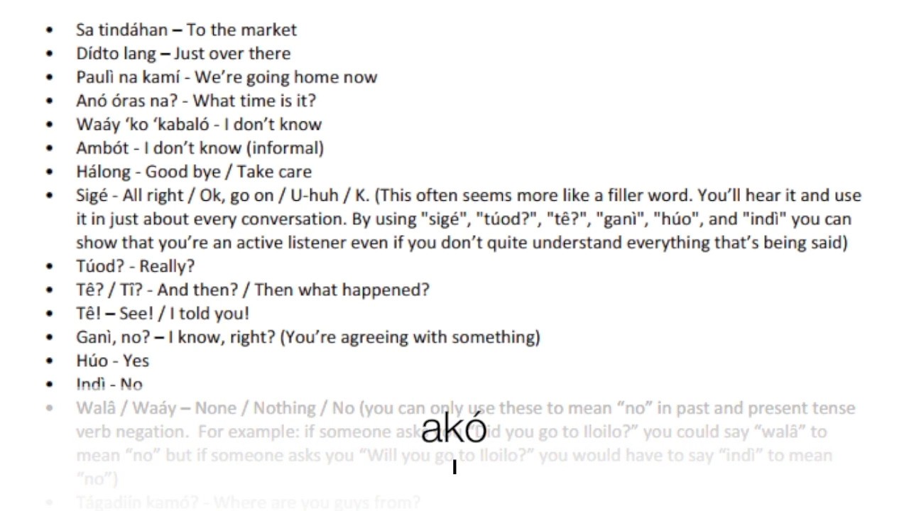 Part 1 - Getting Started (130 Common Ilonggo Phrases)