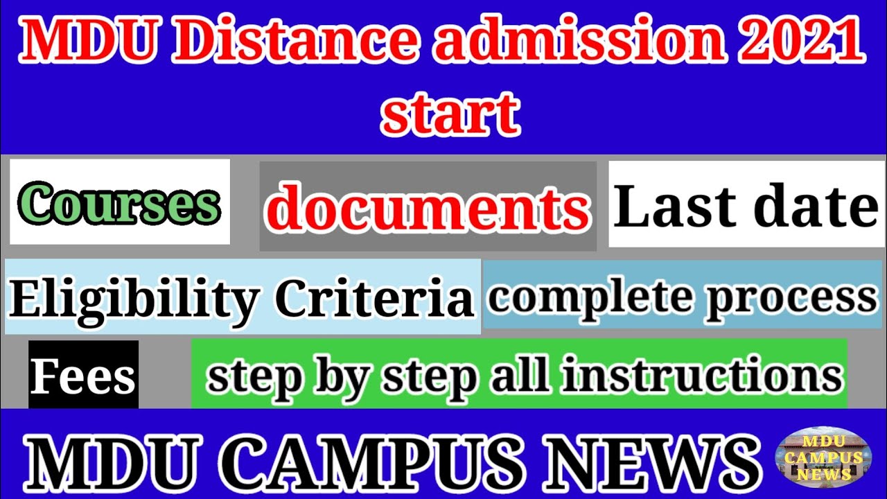 MDU Distance admission start || course,fee,last date all other || complete process ||mdu DDE