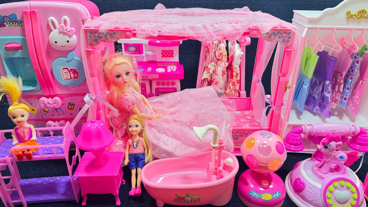 8 Minutes Satisfying with Unboxing Cute Barbie Doll Play Set, Pink Princess Bed Toys Review | ASMR