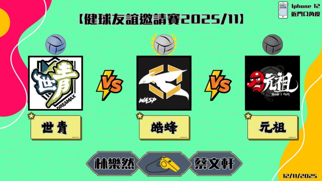 【健球友誼邀請賽2025/11  - 新手上路】 -  決賽日（🔵世青、⚪️皓蜂、⚫️元祖） #決賽 #比賽後玩樂場 #ALL ［12/11/2025］ （4K60 Iphone 12）