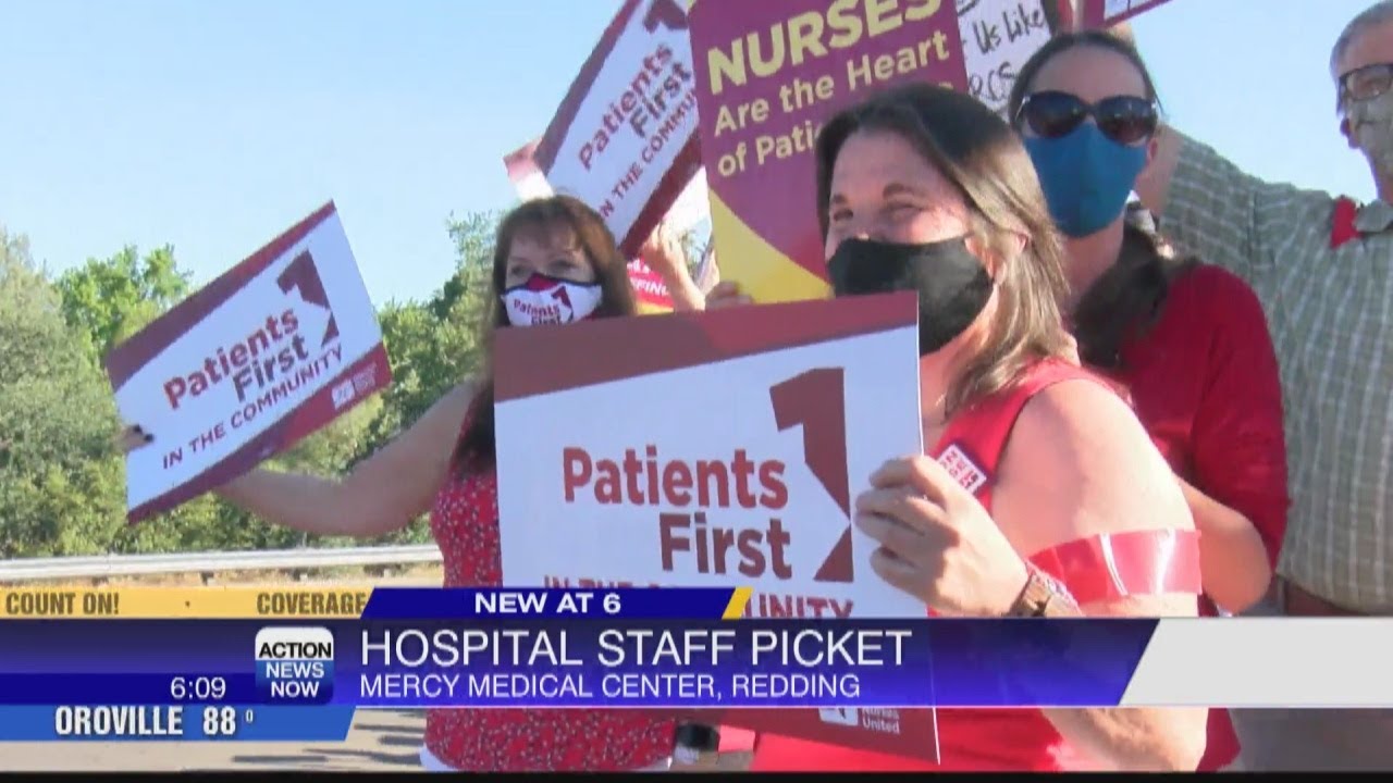 Redding health care workers picket outside Mercy Medical Center