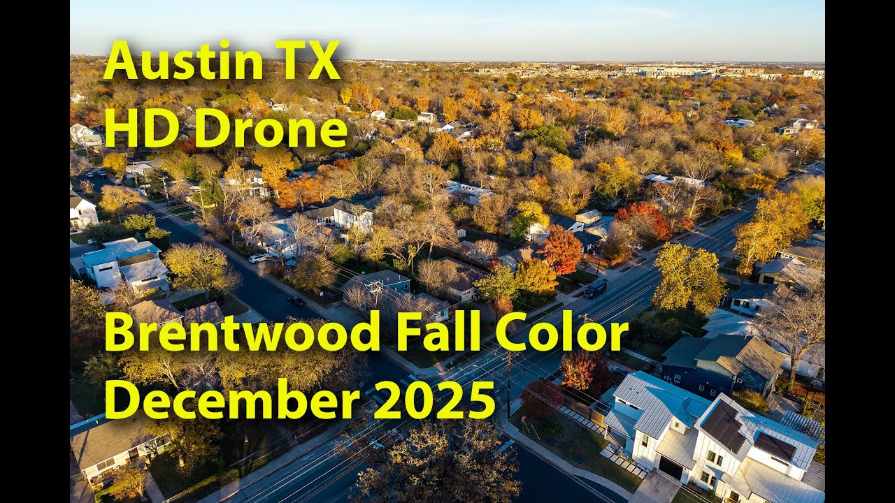 HD Drone Brentwood Fall Color December 2025. Austin TX 60fps