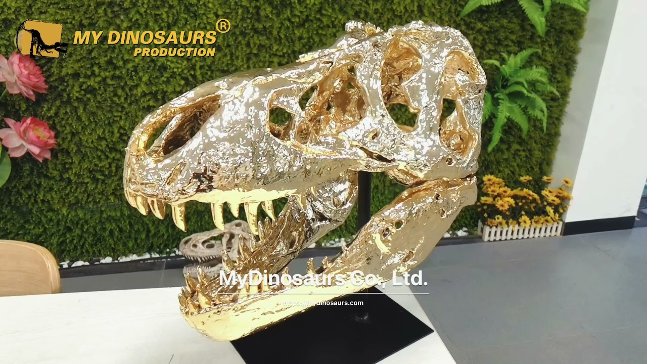 Gold Plated T rex Skull Home Art Decoratiion