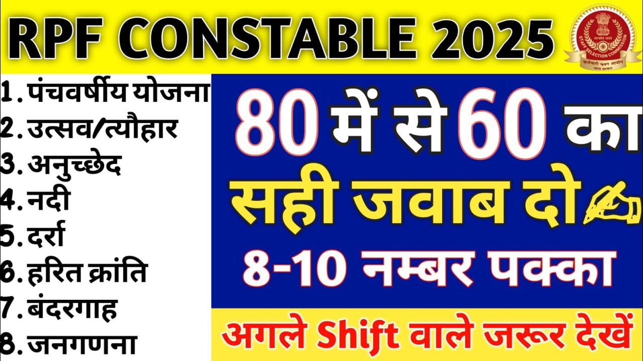 RPF CONSTABLE Analysis 2025|RPF Constable Static GK 2025|Static GK For RPF Constable 2025