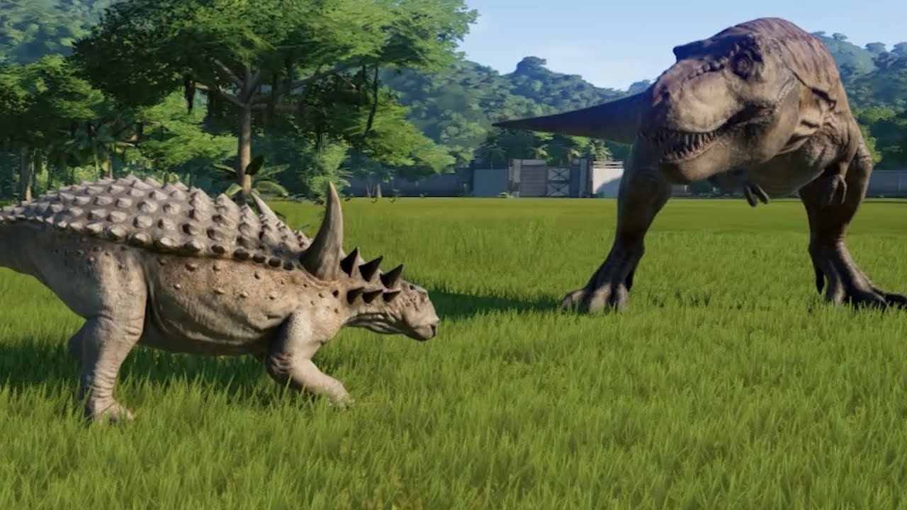 Sauropelta(Fully Modified) VS T-Rex, Carnotaurus, I-Rex, I-Raptor and Spinosaurus - JWE