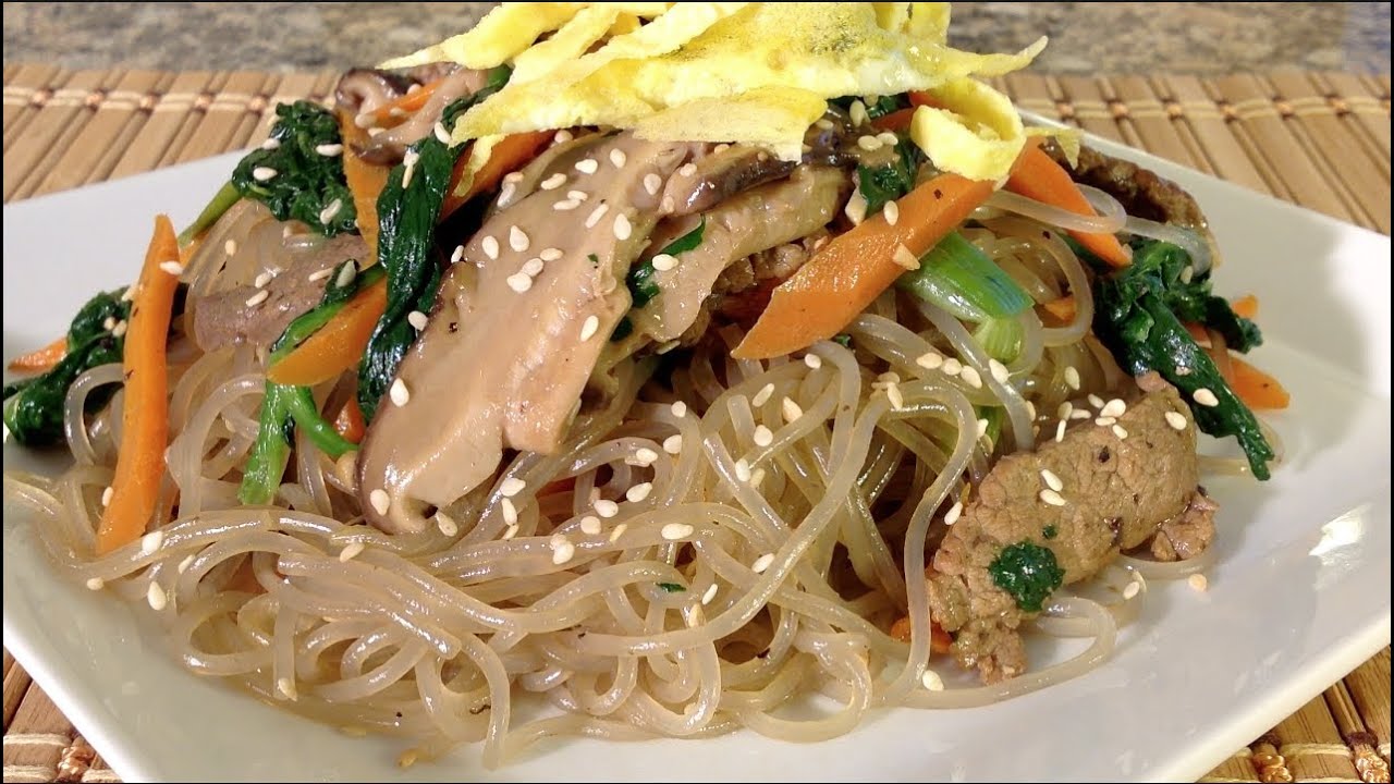 Cooking Japchae-Glass Noodles-Vegetables-Beef-Korean Food Recipes