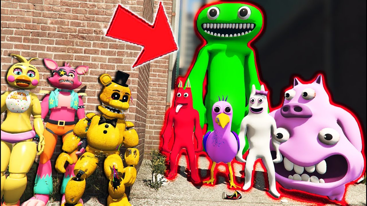 ALL ANIMATRONICS VS ALL GARTEN OF BANBAN CHARACTERS ARMY! (GTA 5 FNAF Mods)