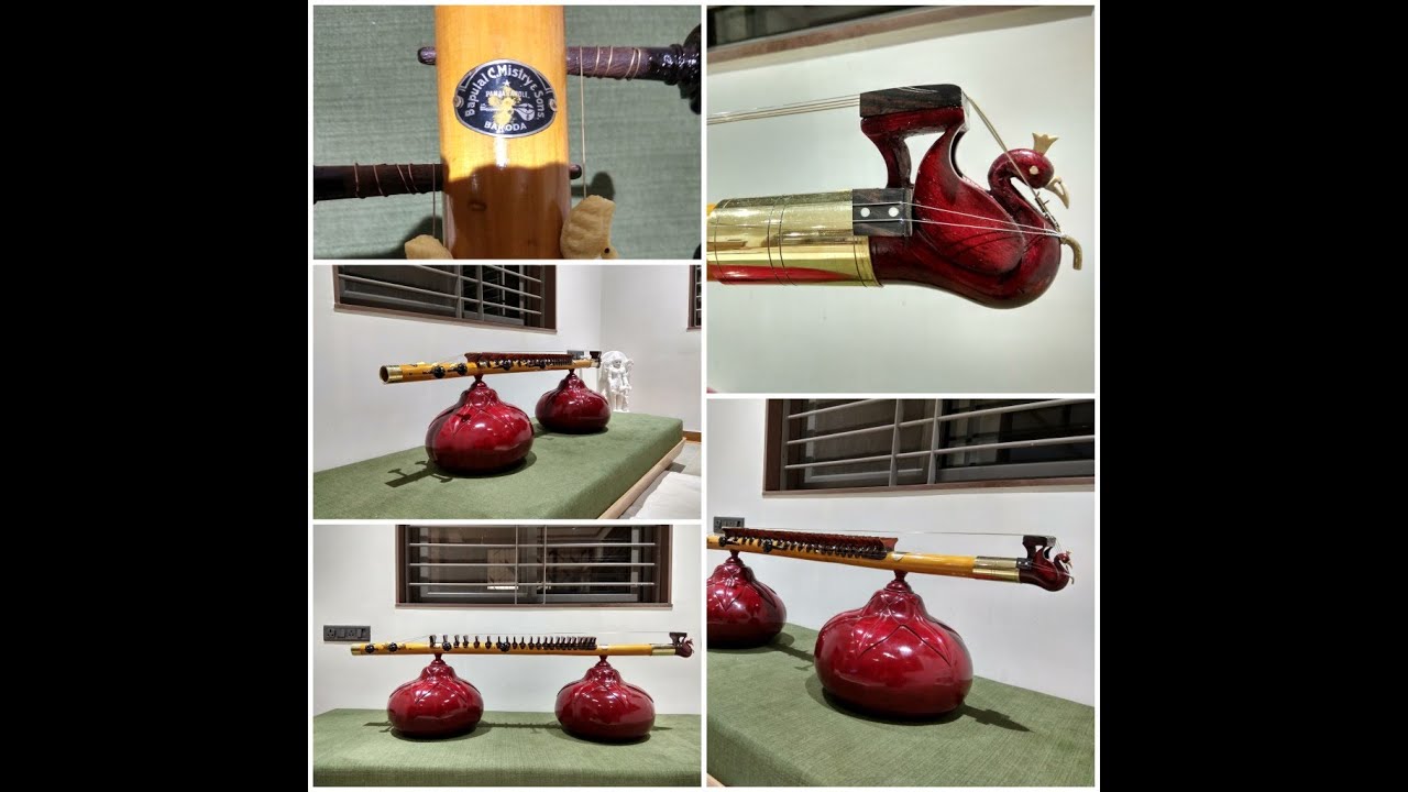 Traditional bamboo Rudra veena with wax fitting frets.