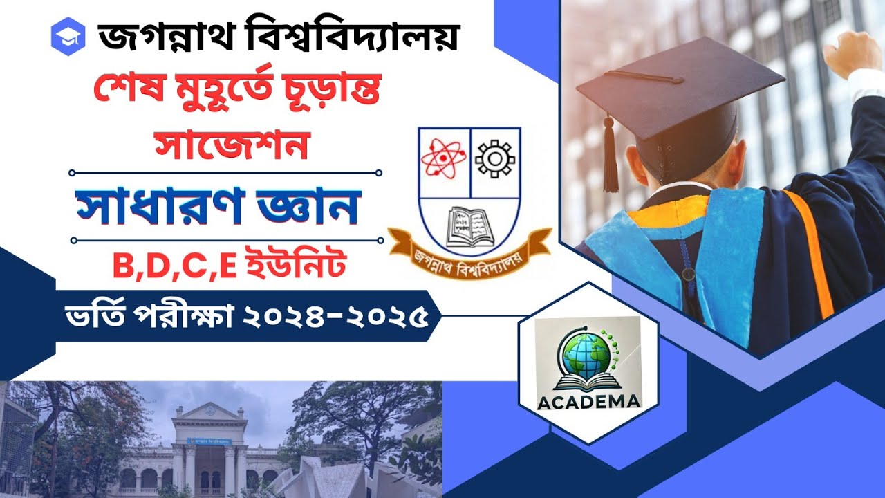 GK final suggestion (B,C,D,E unit), JnU, সাধারণ জ্ঞান ফাইনাল সাজেশন | Jagannath University, 2024-25।