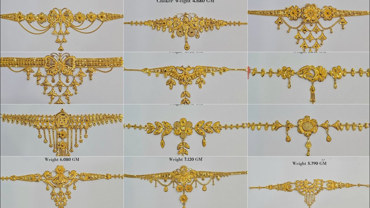 Gold choker necklace design with weight and price/Light weight gold necklace design/sonar necklace/