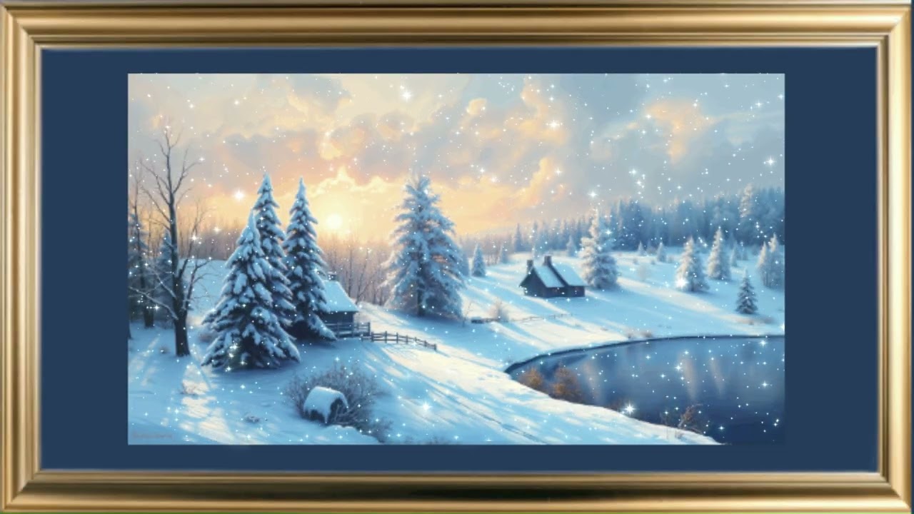 2026, Gold Framed TV Art. Screensaver.Golden Winter Sunlight Landscape, Countryside.#home#video#2026