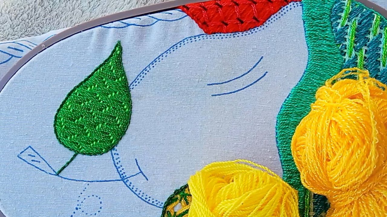 #14cómo bordar un mango 🥭 con una puntada ideal para cualquier diseño entre hojas, flores,frutas