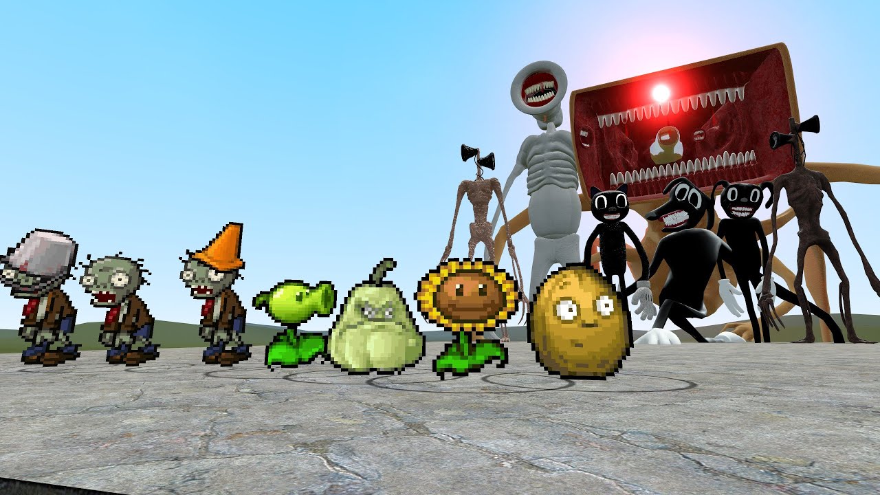 PLANTS VS ZOMBIES VS TREVOR HENDERSON CREATURES!! Garry's Mod [PVZ In GMod]