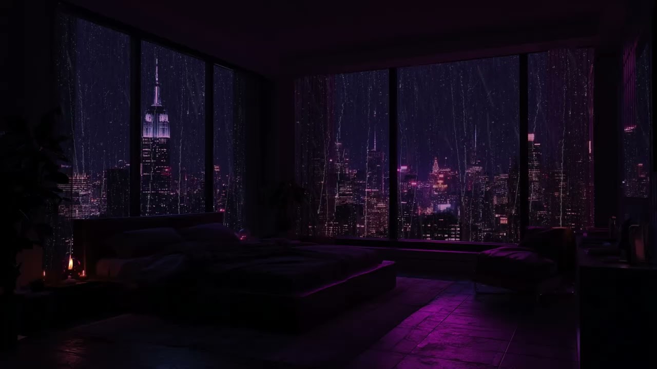 Midnight Rain in New York City Ambience for Sleeping, Studying and Calm Urban Vibes NYC Rain Sounds