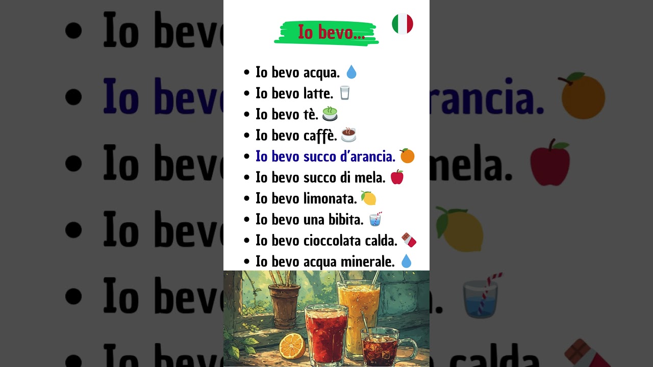Impara l’italiano: [Io bevo…] frasi facili 