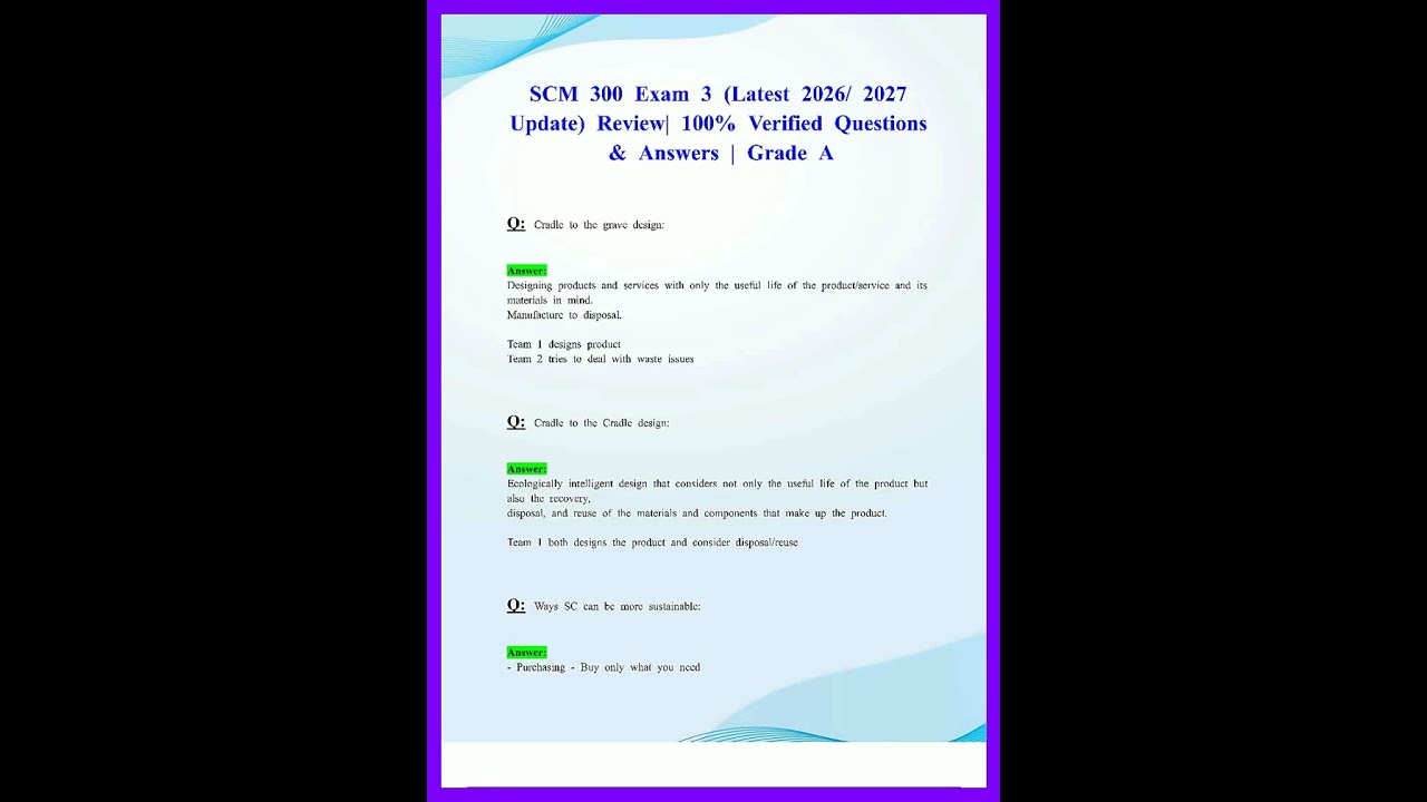 SCM 300 EXAM 3 LATEST 2026 2027 UPDATE REVIEW 100 VERIFIED QUESTIONS AND ANSWERS GRADE A video