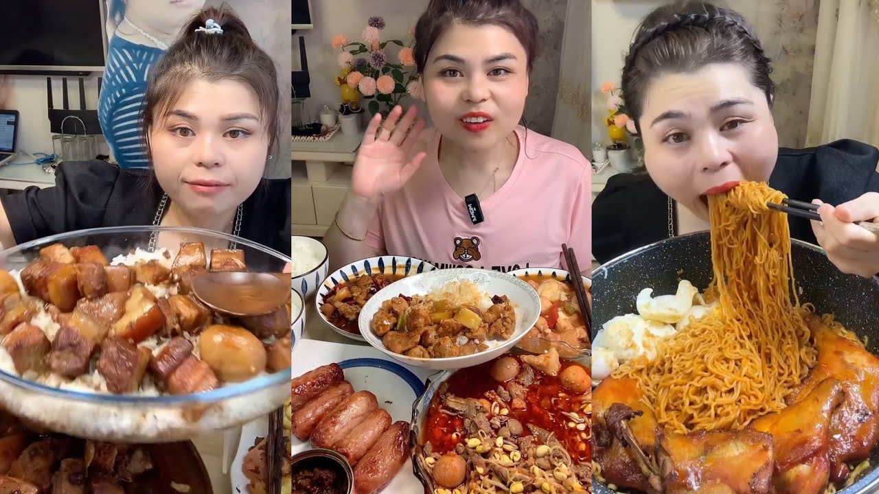 Mukbang #: Eat pig brain belly pork, Fried skewers #noodles #yummy #dinner #foodie