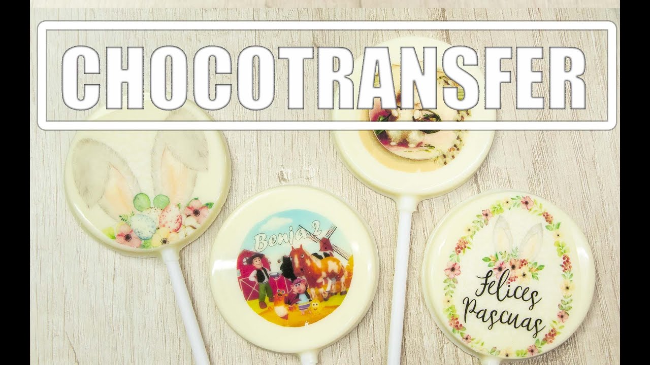 Como Utilizar CHOCOTRANSFER en paletas de chocolate blanco con imagenes