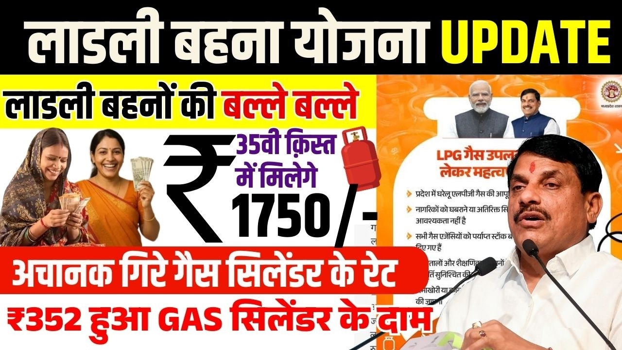 लाडली बहना योजना बड़ी अपडेट! अचानक गिरे गैस सिलेंडर के दाम ₹352 | LPG Price Today