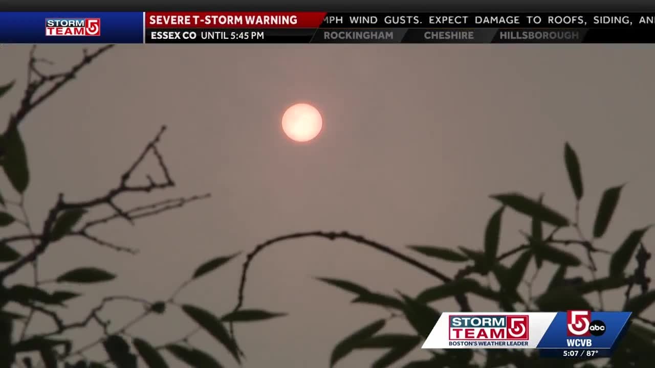 Thick plume of wildfire smoke impacting Massachusetts air quality