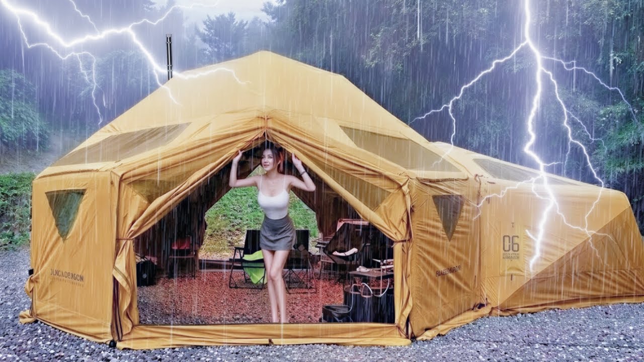 Camping In Heavy Rain ⛈️ Thunderstorm Night In Luxury Tent | Korean Healing ASMR