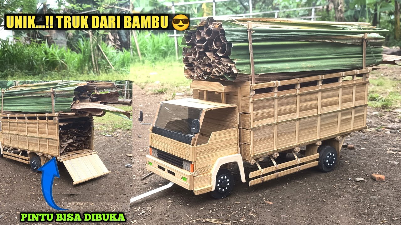 CARA MEMBUAT TRUK RAGASA HEREX DARI BAMBU PINTU  BISA DIBUKA 😯🚛 