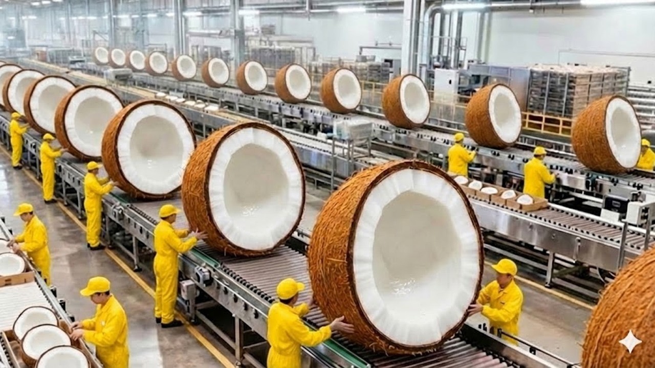 Dentro de una fábrica de coco: Cómo los cocos se convierten en leche de coco cremosa