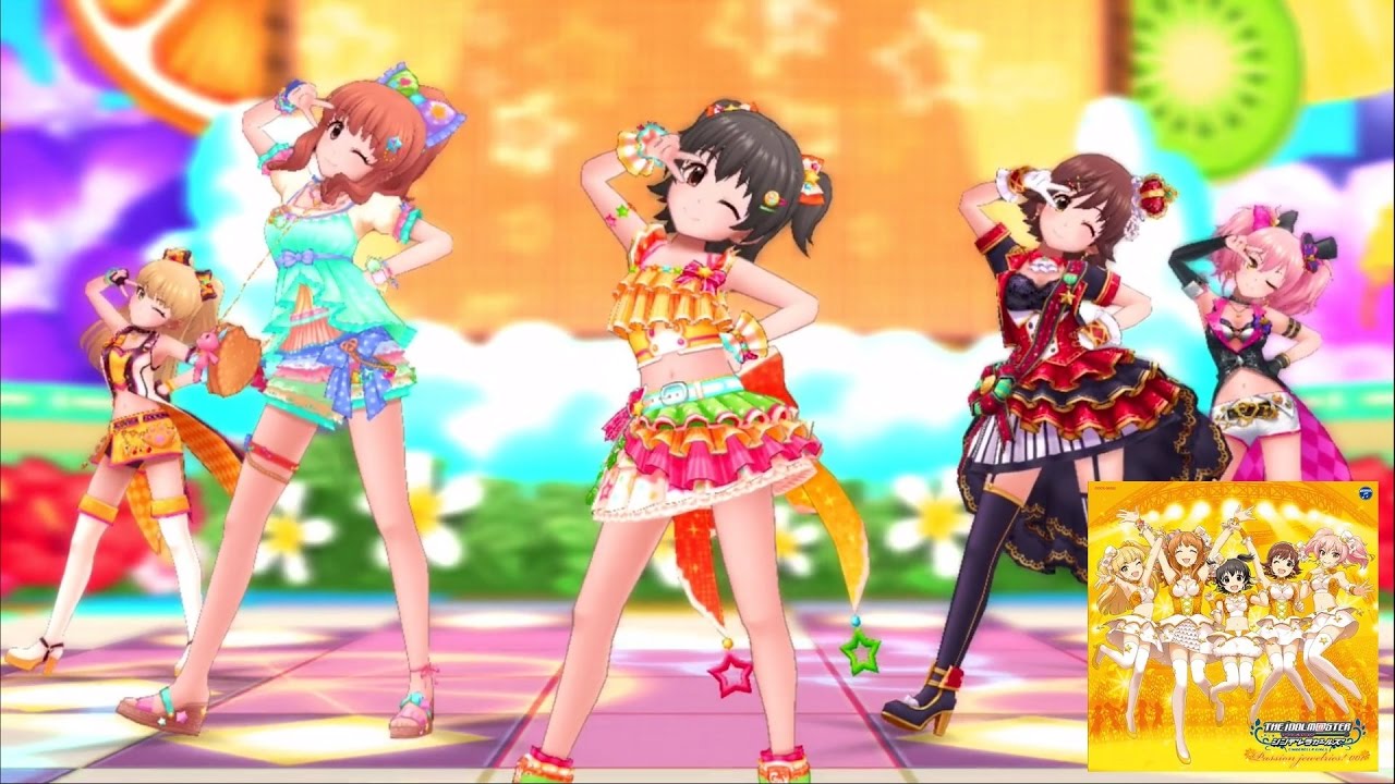 「デレステ」Orange Sapphire (Game ver.) 標準メンバー 城ヶ崎莉嘉、諸星きらり、赤城みりあ(2017年1月ver)、本田未央、城ヶ崎美嘉 SSR