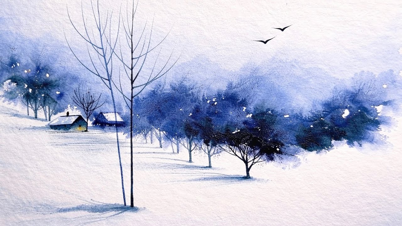 Only 2 Colors | Simple Watercolor Landscape | minimal painting