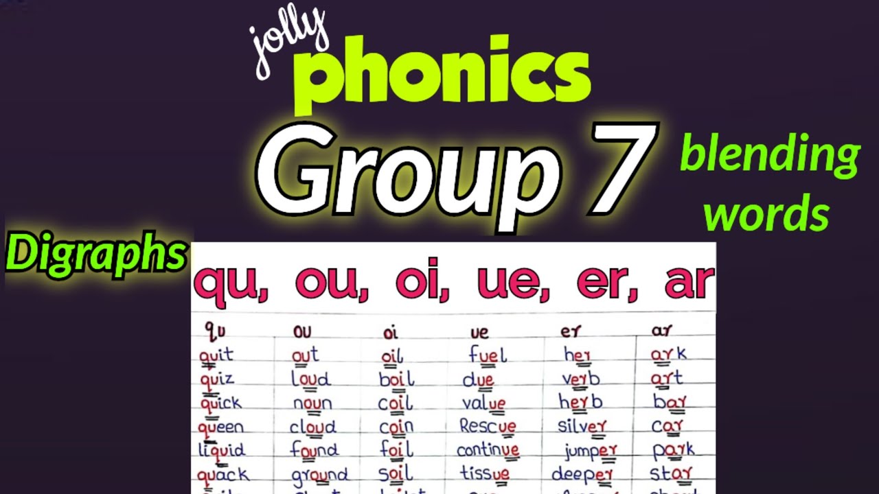 jolly phonics group 7 | phonics group 7 words. Digraphs with Examples