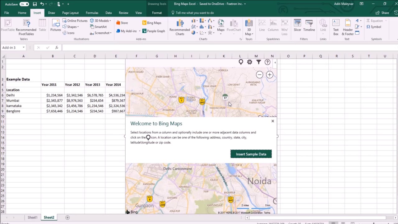 How to use Bing Maps Feature In Microsoft Excel 2016?
