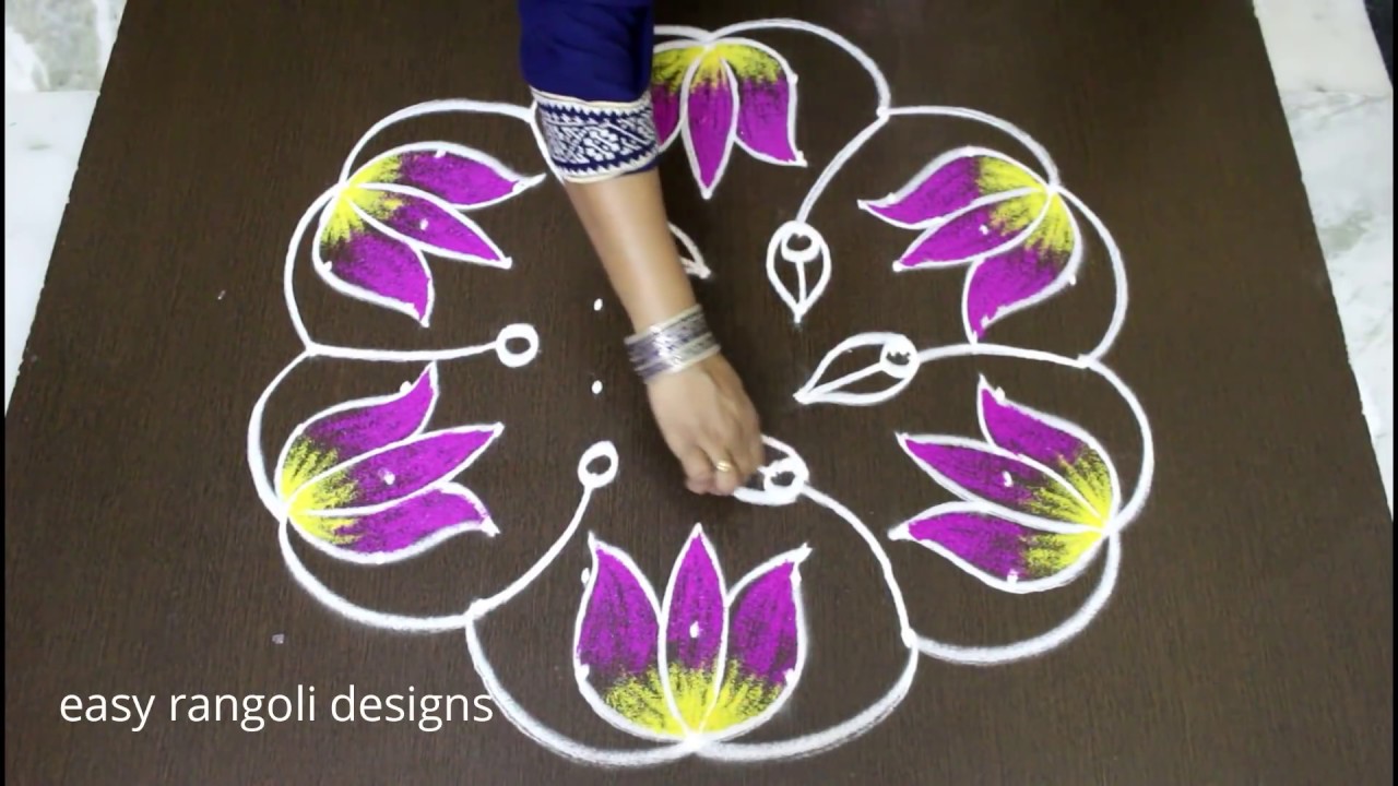 Lotus with Buds Kolam designs with 9 dots || muggulu designs || lotus buds rangoli