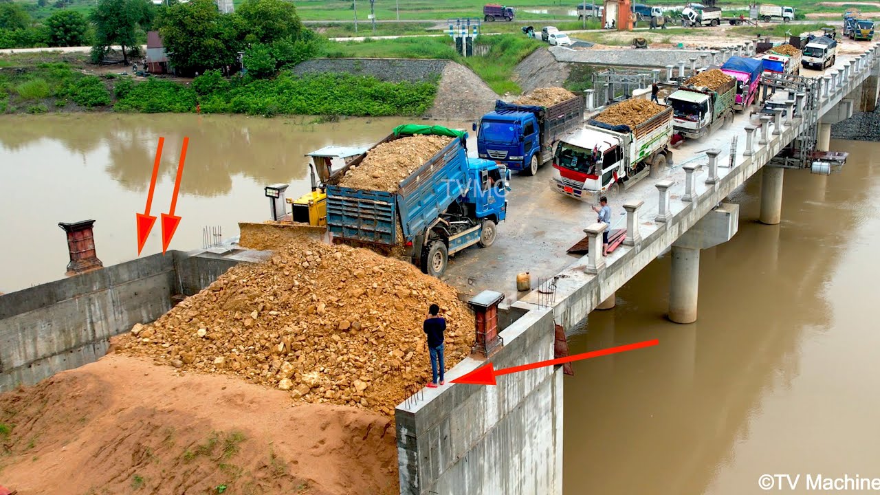 Incredible Create NEW Combine Full Build Ramp Bridge To Road By Dozer & Truck5T Unloading Stone