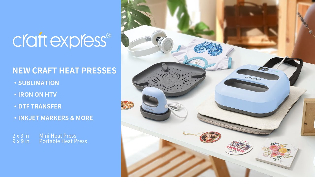 Craft Express Eco Mini Heat Press & 9&rsquo;&rsquo; x 9&rsquo;&rsquo; Portable Heat Press for Home Craft Projects!