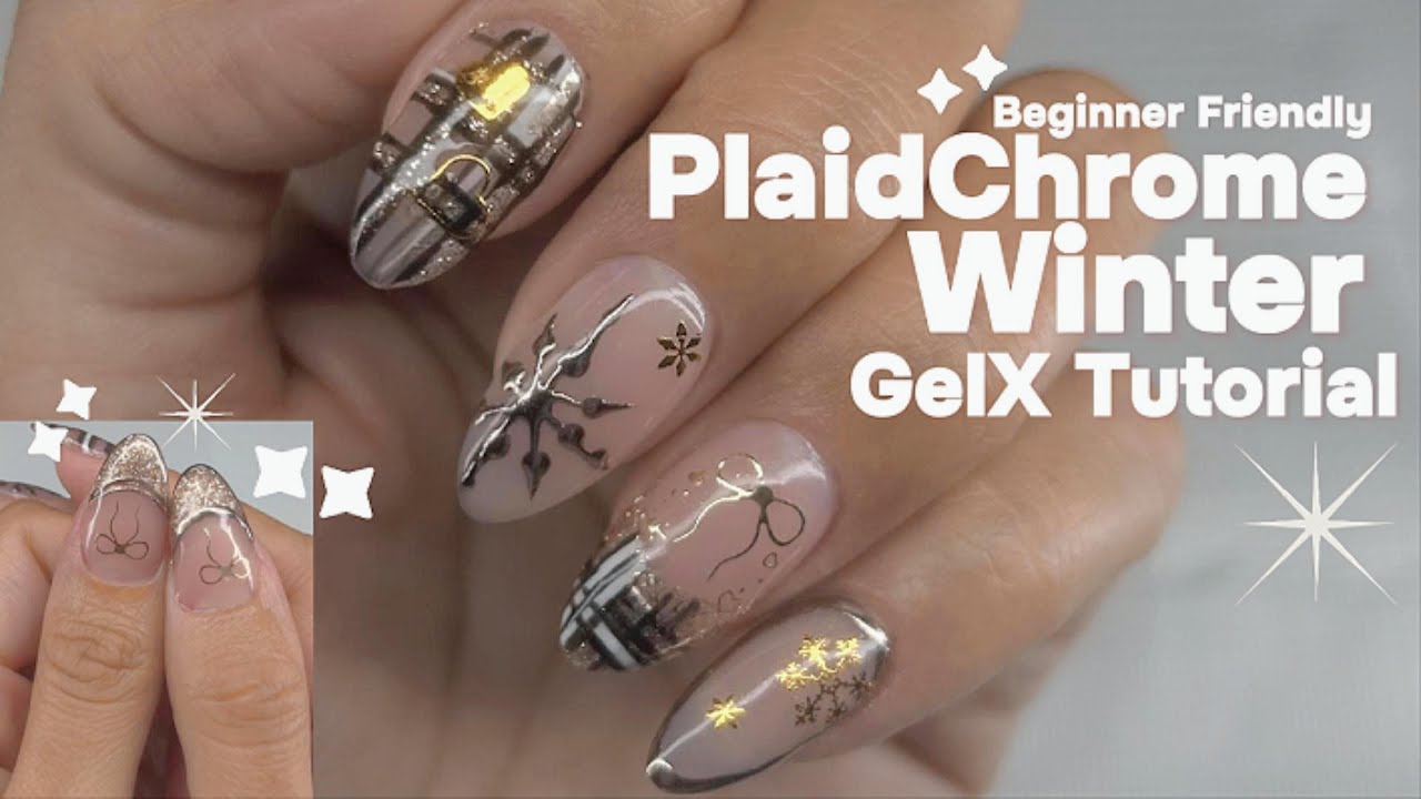 Простой для начинающих маникюр в клетку с хромированным покрытием | Урок по созданию французского...