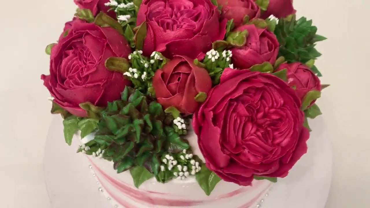Как сделать ПИОНОВИДНЫЕ розы! Розы ОСТИНА из БЗК! How to make Austin roses! Красивый торт!