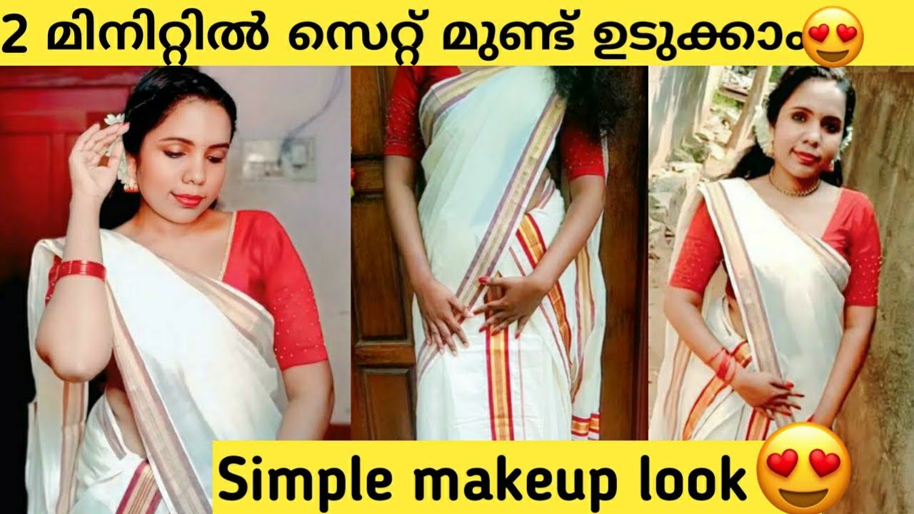 Set mundu draping tutorial malayalam &Simple makeup look🌷