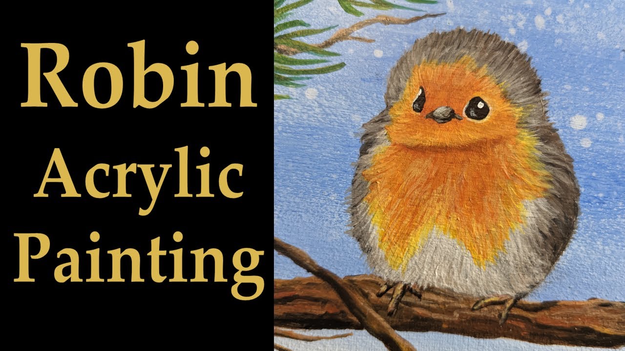 Robin on a Branch Acrylic Painting - Happy New Year 2025!