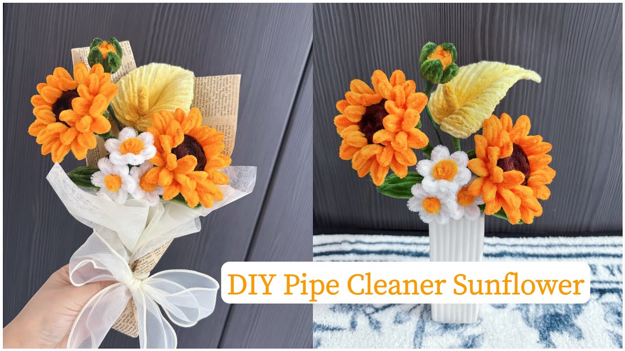 簡単モールアート｜ふわふわひまわりの作り方How to Make a Sunflower with Pipe Cleaners