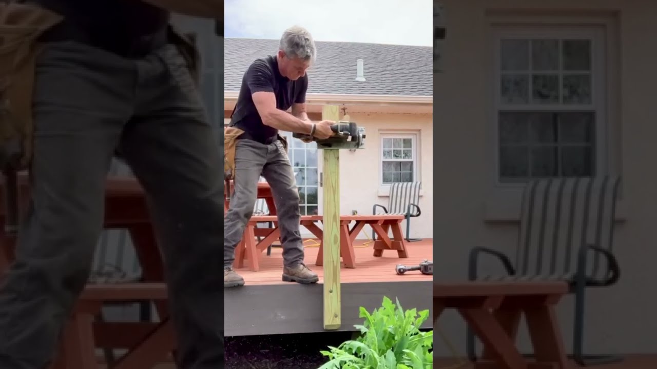 How to cut a deck guard rail post in place