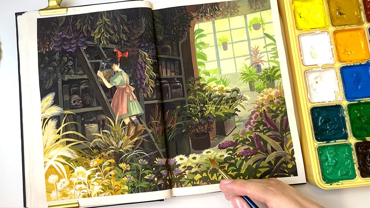 Studio Ghibli Painting/ Art Video/ Kiki's Delivery Service/ Autumn Gouache Painting/ Paint with Me 🍂