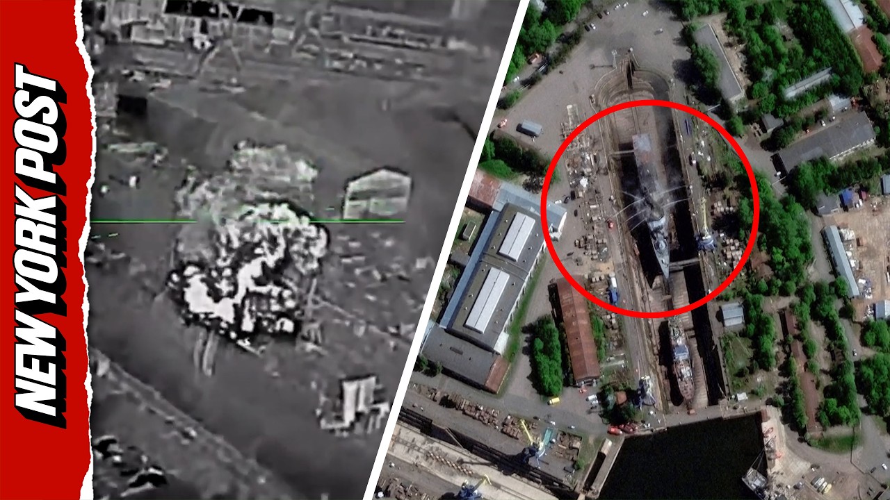 Drone Footage Shows Ukrainian Strike on Russian Warship Near St. Petersburg