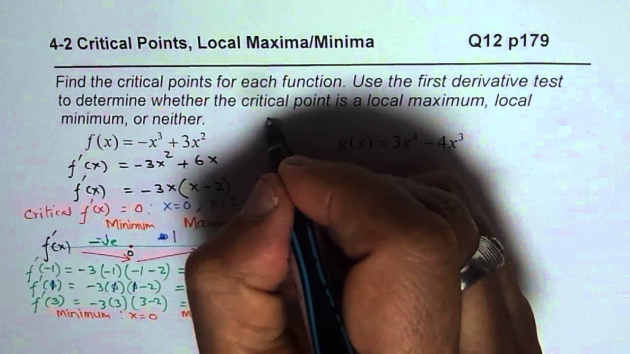 Q12 p179 Find Critical Points Local Maximum Minimum Neither First Derivative Test MCV4U